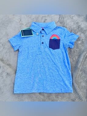 NWT! Andy & Evan Toddler Boys Rainbow Pocket Blue Polo - Size 4T